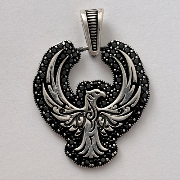 925 Silver eagle unisex pendant black cz - Picture 4 of 4